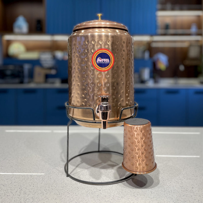 Softel Copper Matka with Dispenser (Matka Pot) - 100% Pure Copper (5 Liters) | Copper Matka + Copper Glass