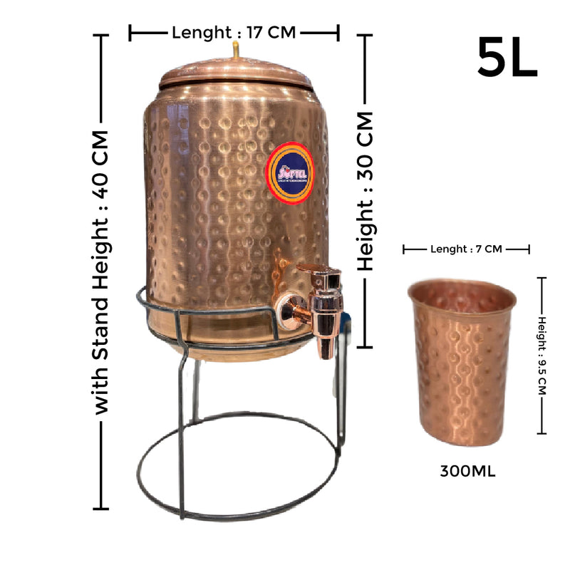 Softel Copper Matka with Dispenser (Matka Pot) - 100% Pure Copper (5 Liters) | Copper Matka + Copper Glass