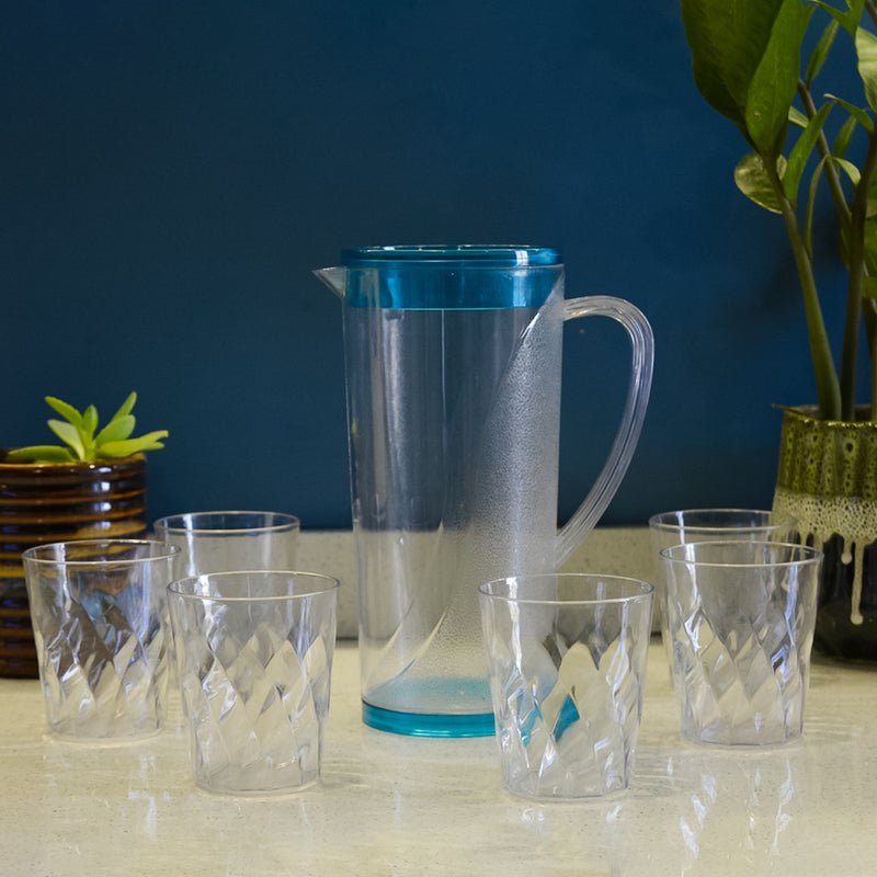 Classy Touch Plastic 7 in 1 Round Jug Tumbler Set - 2