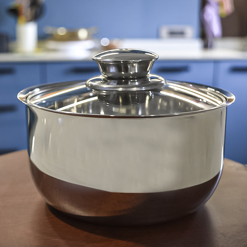 Softel Stainless Steel Double Wall Insulated Serving Hot Pot Casserole with Glass Lid - 1