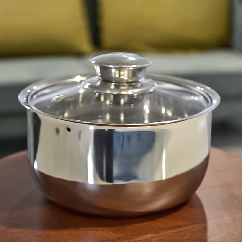 Softel Stainless Steel Double Wall Insulated Serving Hot Pot Casserole with Glass Lid - 5