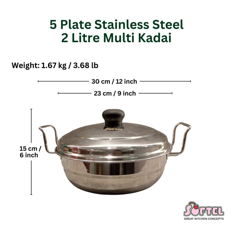 Softel Multi Kadai, 6-Pieces, Silver | 2 Liter and 4 Litre