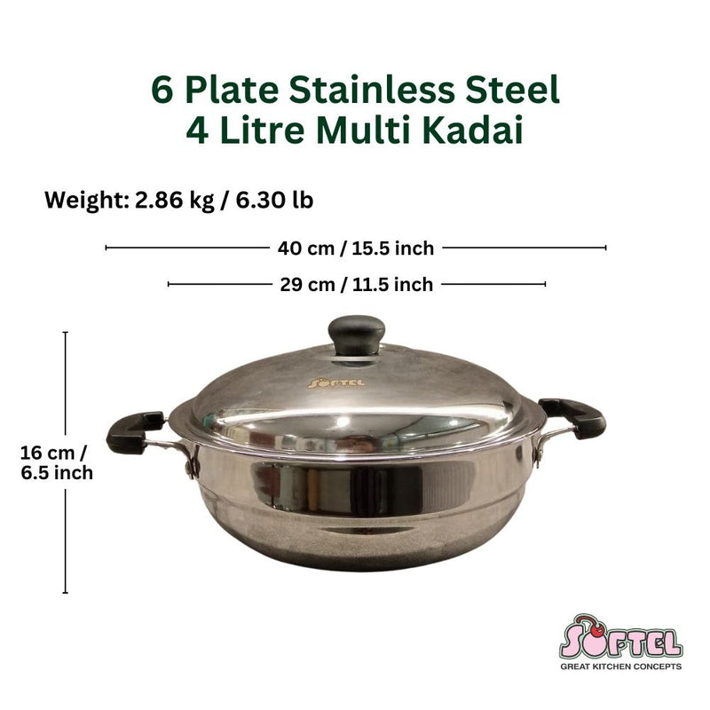 Softel Stainless Steel Multi Kadai, Induction Base with 6 Plates - 6