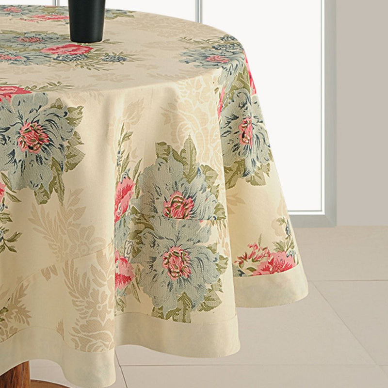 Swayam Floral Cream Printed Round Table Cover - 1986 - 2
