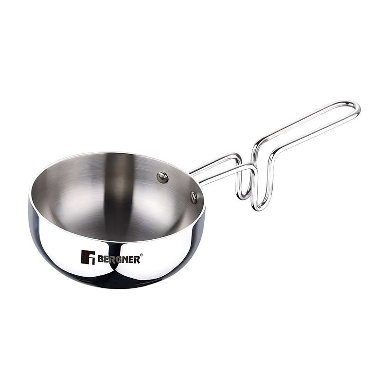 Bergner Argent Tri-Ply Stainless Steel 12 cm Tadka Pan | Gas & Induction Compatible | Silver