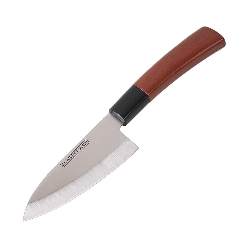 Classy Touch Stainless Steel Chef Knife with Wood Textured ABS Plastic Handle - CT1013 - 1
