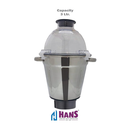 HANS Dominar X 1800 Watts Commercial Mixer Grinder, 100% Copper Motor, 3 Litre And 1 Litre Stainless Steel Jars | White