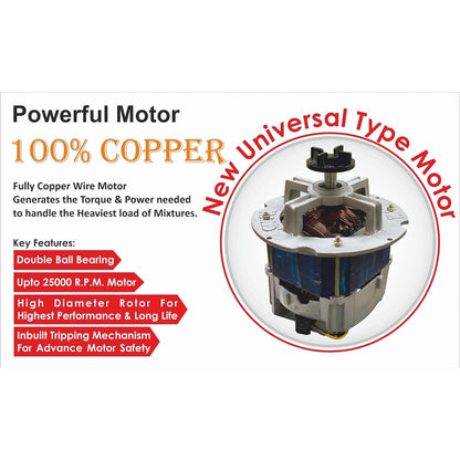 HANS Dominar X 1800 Watts Commercial Mixer Grinder, 100% Copper Motor, 3 Litre And 1 Litre Stainless Steel Jars | White