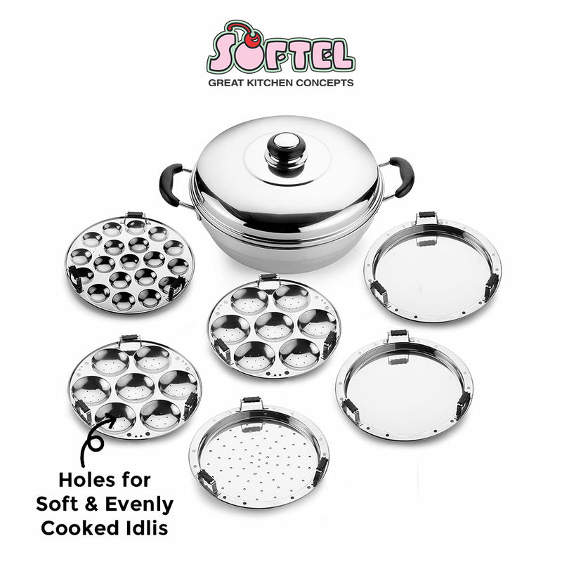 Softel Stainless Steel Multi Kadai | 6-Pieces | Silver | 2 Litre and 4 Litre