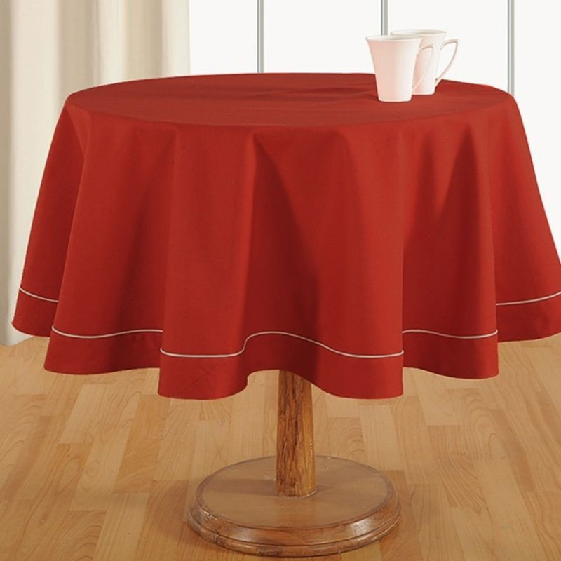 Swayam Christmas Red Plain Flat Round Table Cover - 3