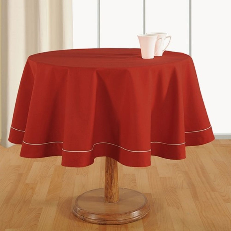 Swayam Christmas Red Plain Flat Round Table Cover - 1