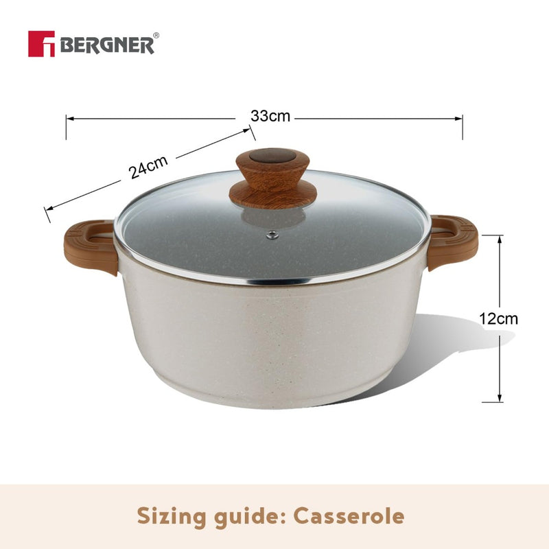 Bergner Naturally Marble Non Stick Casserole with Glass Lid - 10