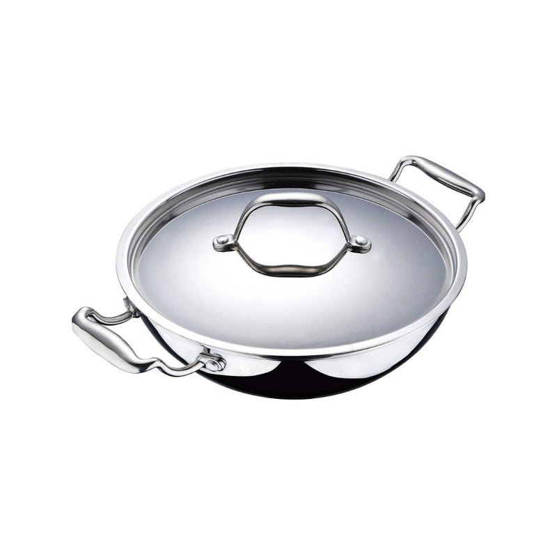Bergner Argent Tri-Ply Kadhai with Lid | Gas & Induction Compatible | Silver