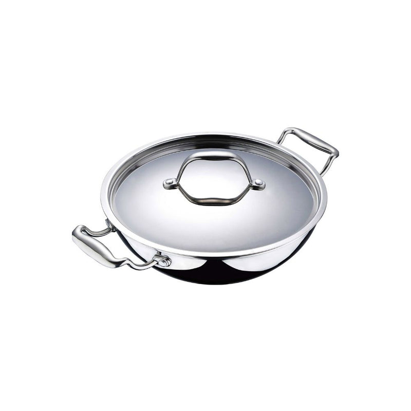 Bergner Argent Tri-Ply Kadhai with Lid | Gas & Induction Compatible | Silver
