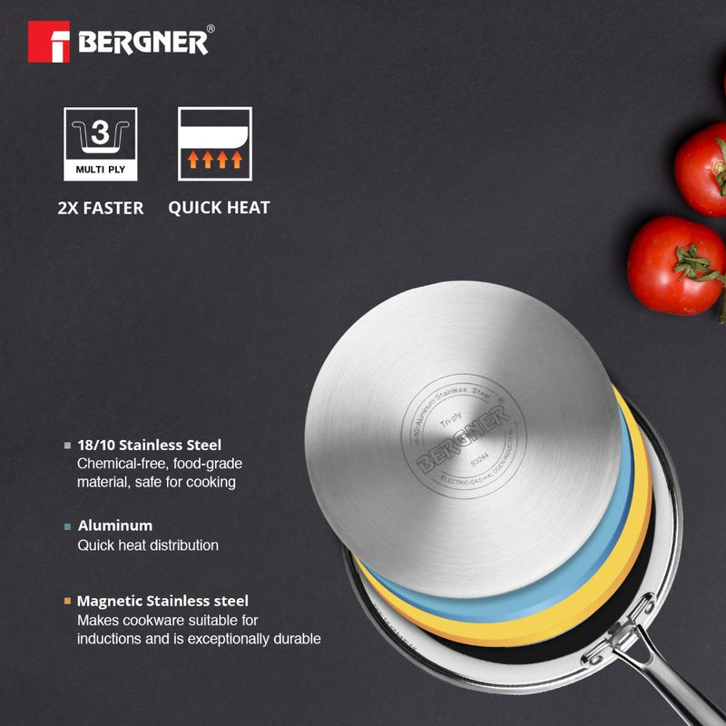 Bergner Argent Tri-Ply Frypan | Gas & Induction Compatible  - 5