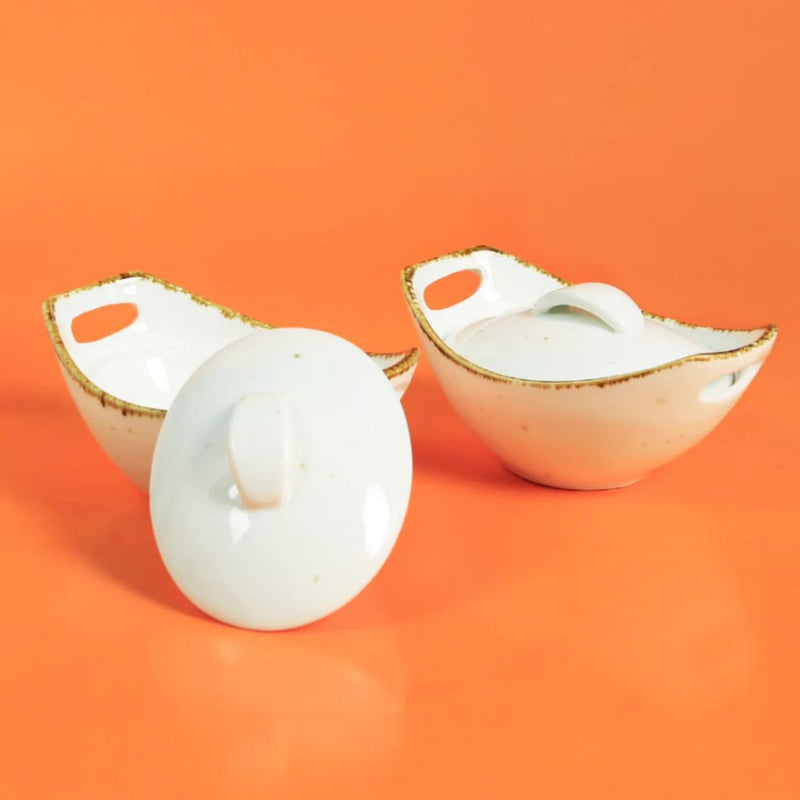 Rena Amalfi Porcelain Concave Serving Bowl Set with Lids - 2