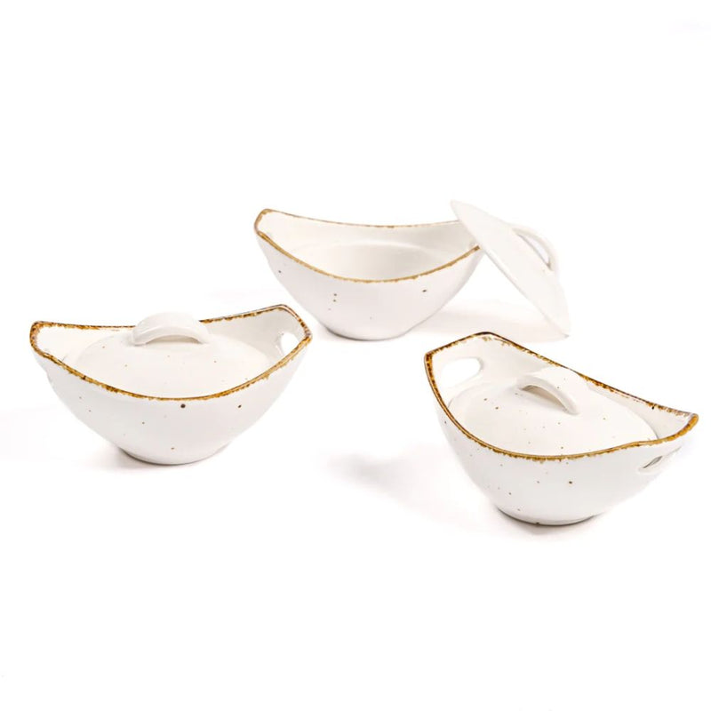 Rena Amalfi Porcelain Concave Serving Bowl Set with Lids - 1