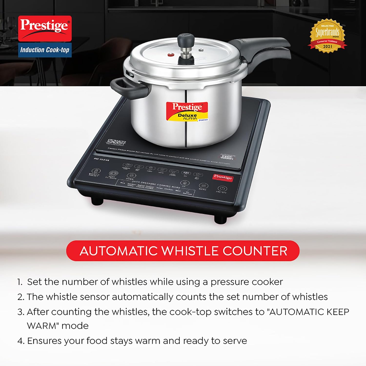 Prestige Induction Cooktop PIC V4 2000 Watt Automatic Whistle Counter Power Saving Technology