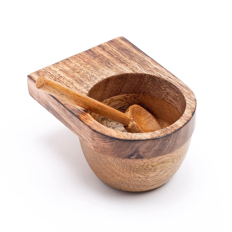 Rena Wooden Khaki Resting Bowl Set - 1 Bowl + 1 Spoon - 3