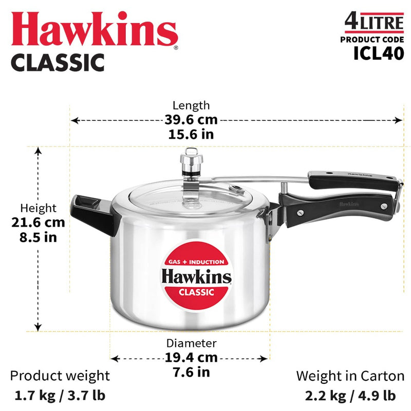 Hawkins Aluminium Classic Pressure Cooker with Mirror Polished - 17