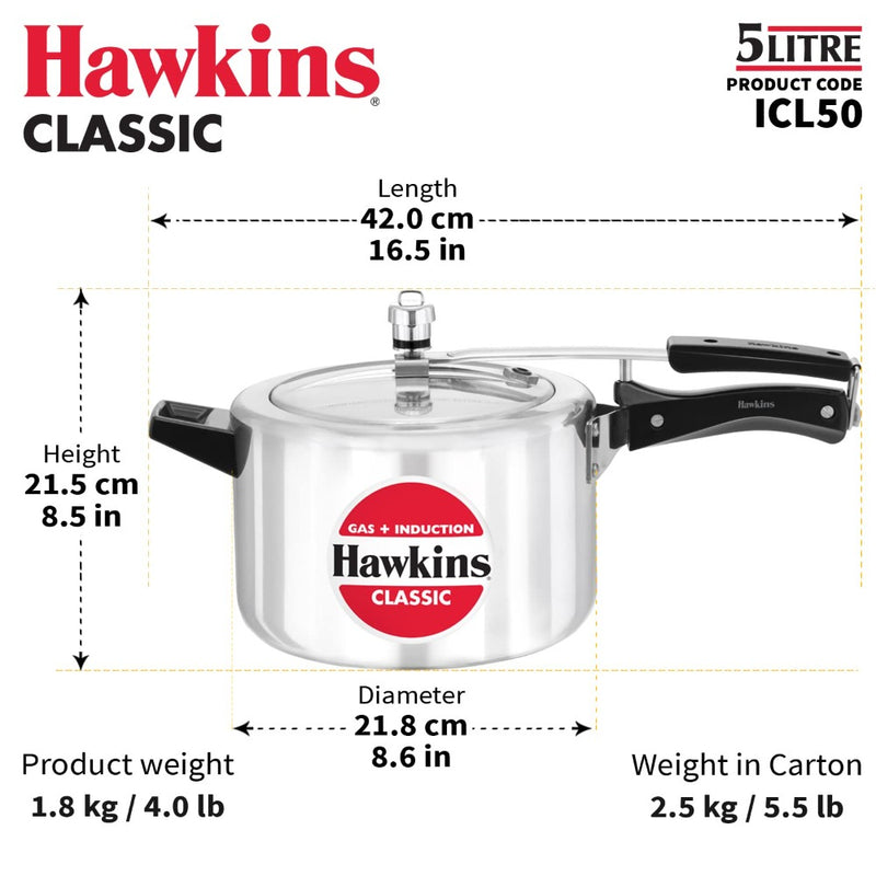 Hawkins Aluminium Classic Pressure Cooker with Mirror Polished - 20