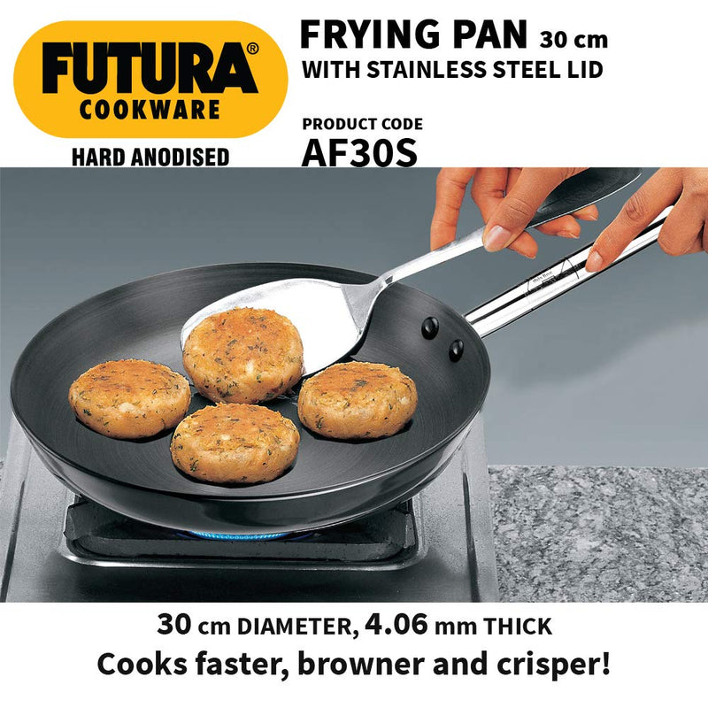 Hawkins Futura Hard Anodised 30 cm Frying Pan with Stainless Steel Lid - 6