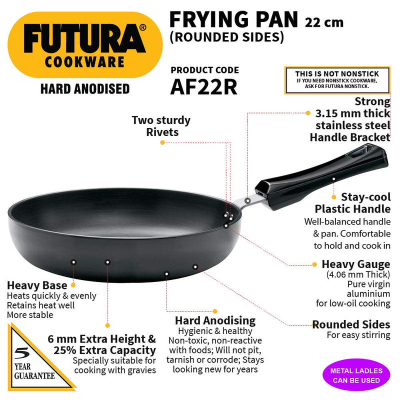 Hawkins Futura Hard Anodised 22 cm Rounded Sides Frying Pan - 2