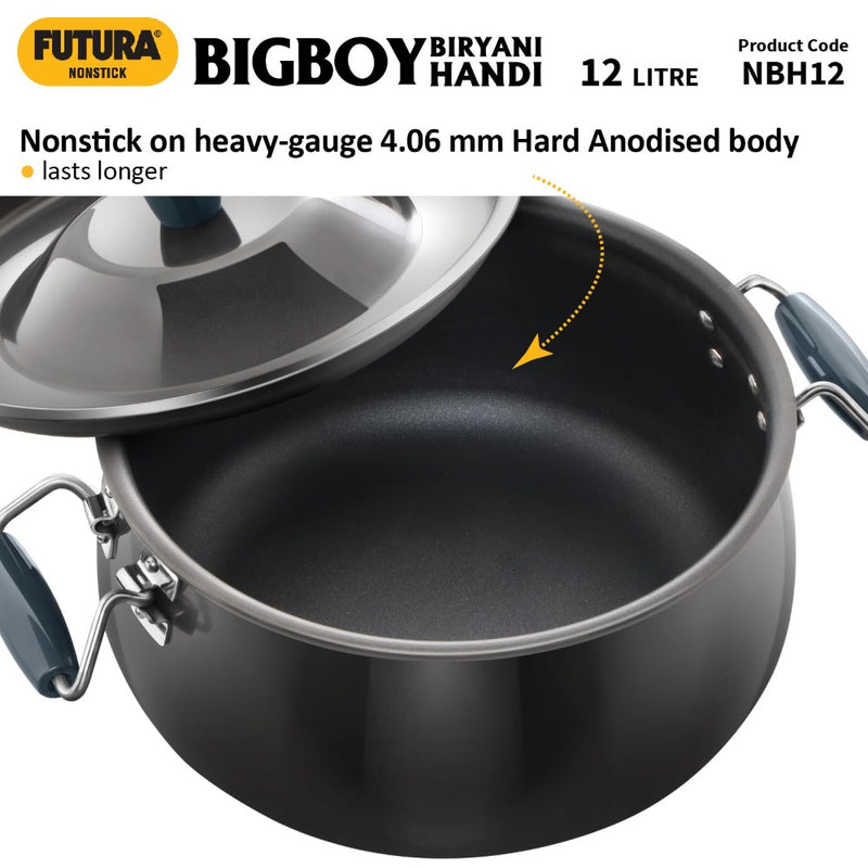 Hawkins Futura Non Stick Hard Anodised 12 Litre BigBoy Biryani Handi with Lid - NBH12 - 6