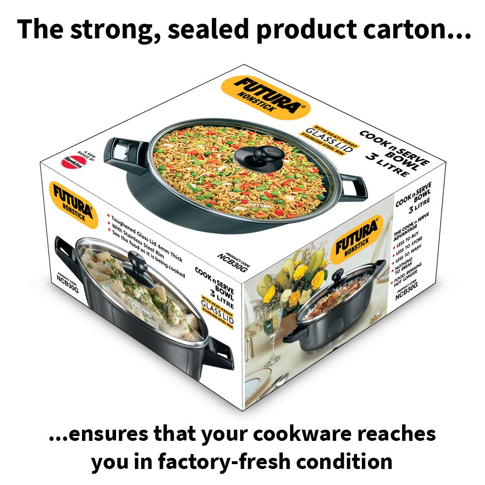 Hawkins Futura Non-Stick 3 Litre Cook N Serve Bowl with Glass Lid - NCB30G - 7