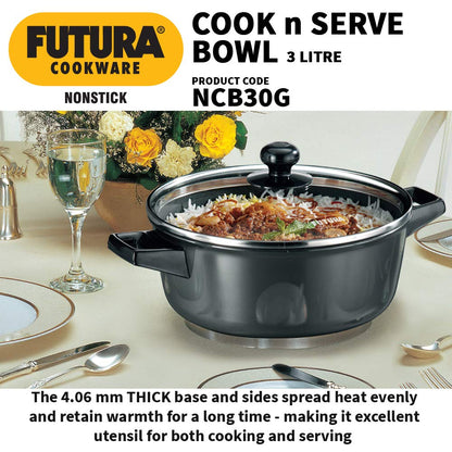 Hawkins Futura Non-Stick 3 Litre Cook N Serve Bowl with Glass Lid - NCB30G - 5