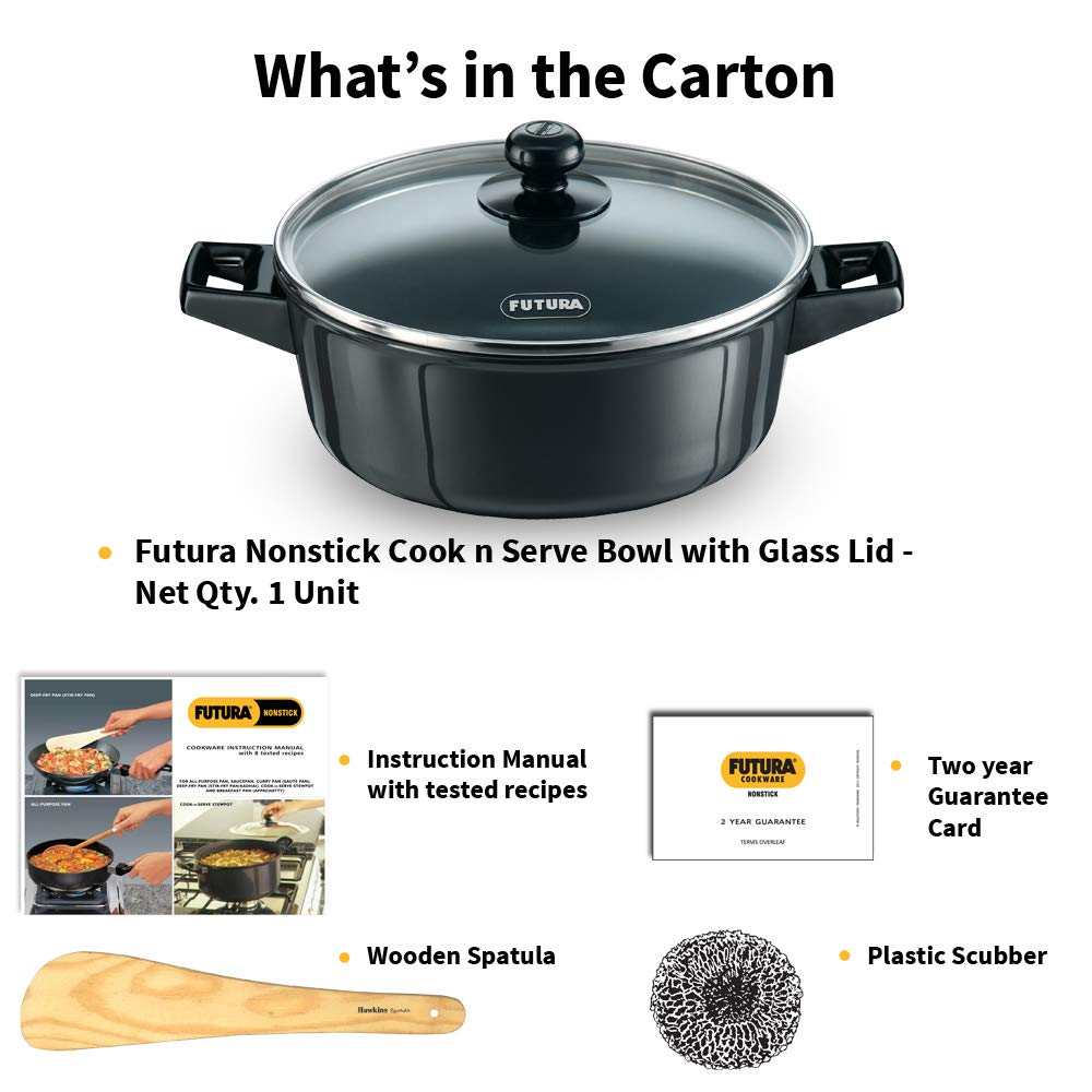 Hawkins Futura Non-Stick 3 Litre Cook N Serve Bowl with Glass Lid - NCB30G - 8