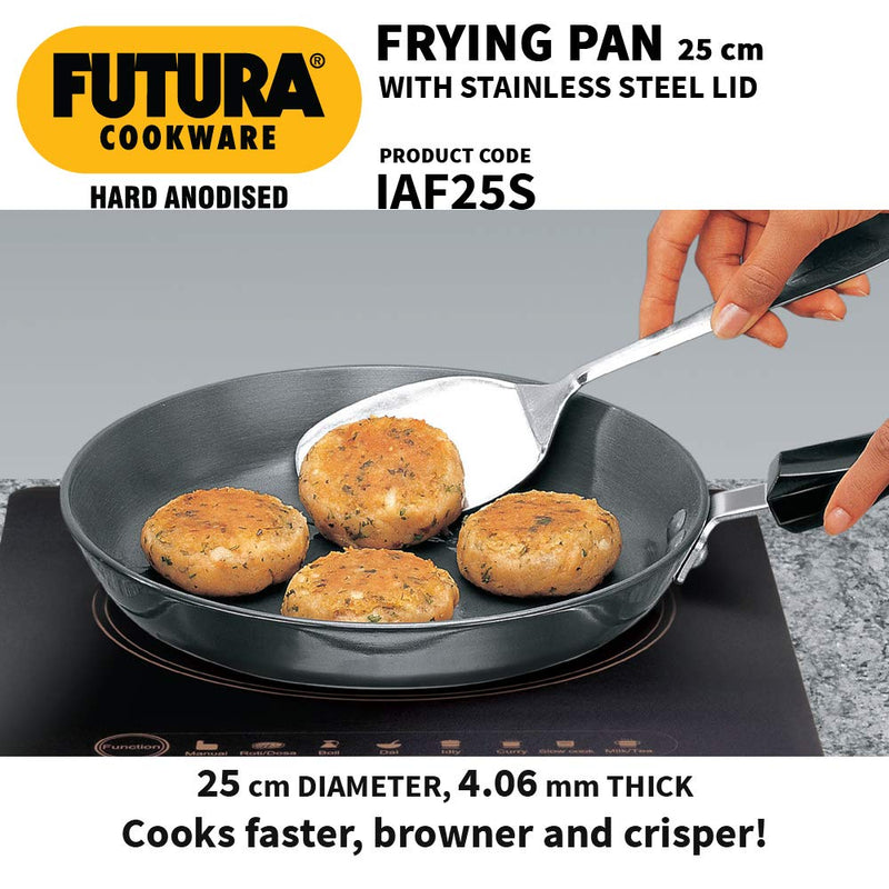 Hawkins Futura Hard Anodised Fry Pan with Stainless Steel Lid | Gas & Induction Compatible | Black