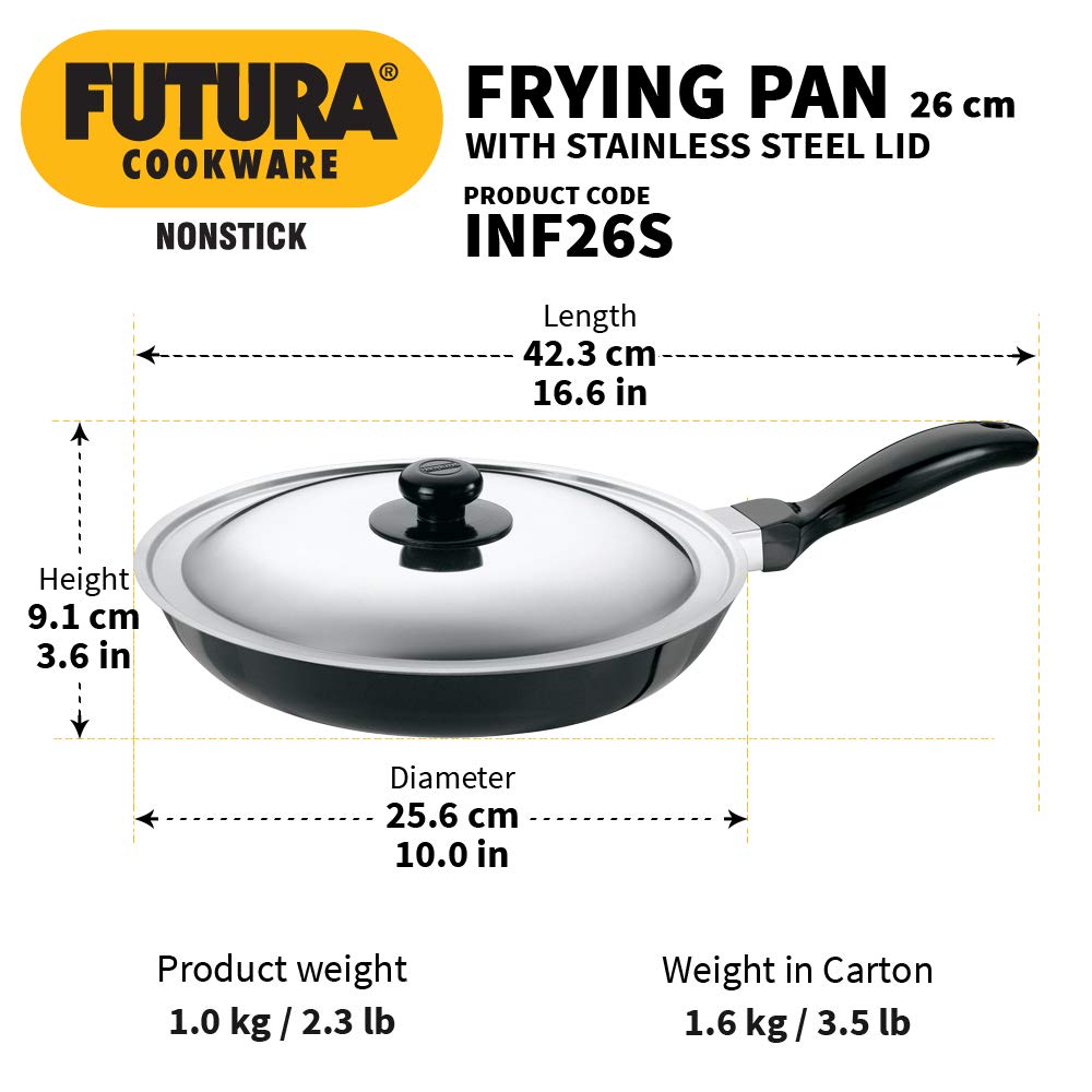 Hawkins Futura Non-Stick Frying Pan with Stainless Steel Lid | Black
