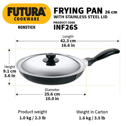 Hawkins Futura Non-Stick Frying Pan with Stainless Steel Lid | Black