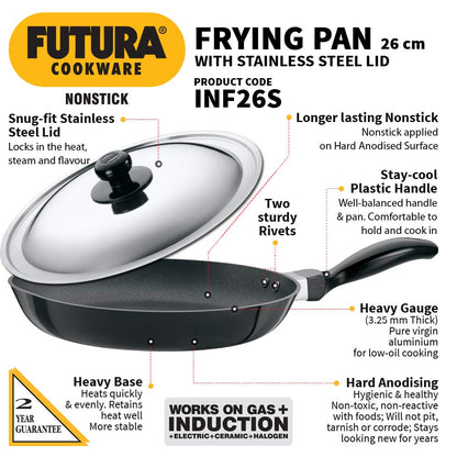 Hawkins Futura Non-Stick Frying Pan with Stainless Steel Lid | Black