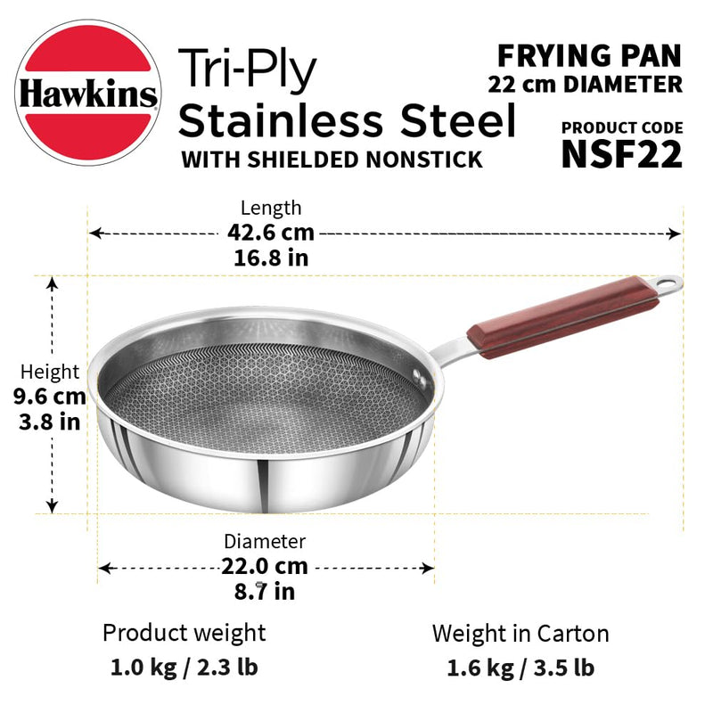 Hawkins Triply Stainless Steel Shielded Nonstick 22 cm Frying Pan - 8