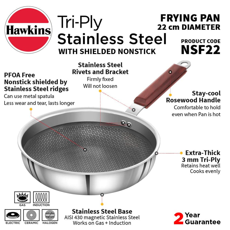 Hawkins Triply Stainless Steel Shielded Nonstick 22 cm Frying Pan - 7