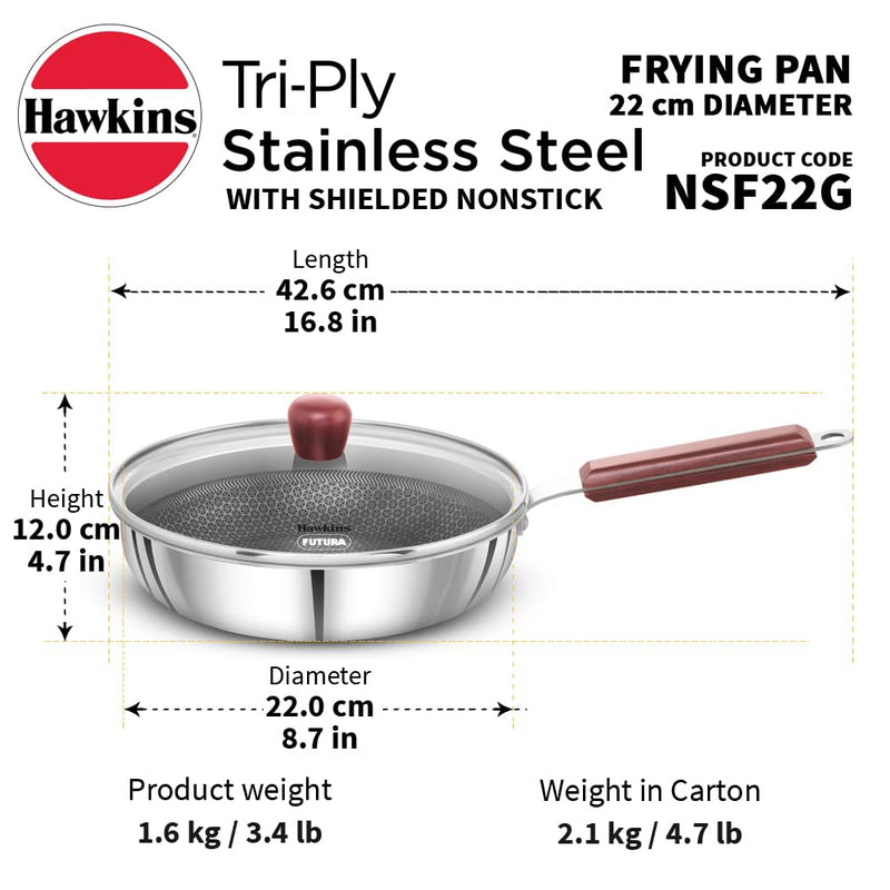 Hawkins Triply Stainless Steel Shielded Nonstick 22 cm Frying Pan - 3
