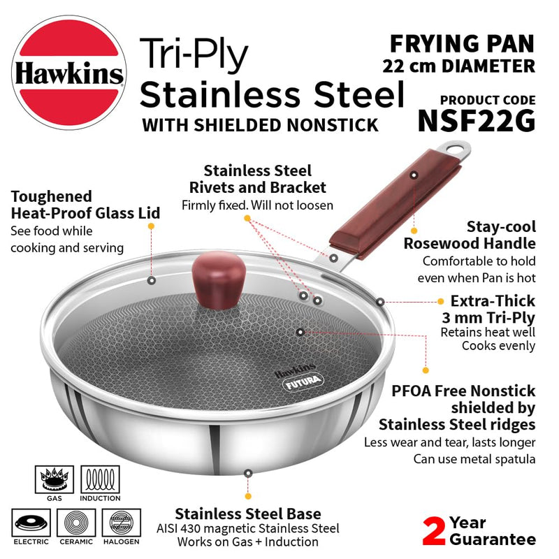 Hawkins Triply Stainless Steel Shielded Nonstick 22 cm Frying Pan - 2