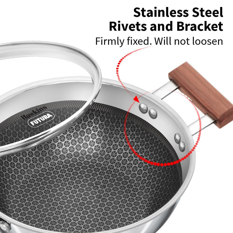 Hawkins Triply Stainless Steel Shielded Nonstick 2.5 Litre Deep Kadhai with Glass Lid - 8