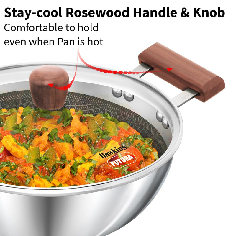 Hawkins Triply Stainless Steel Shielded Nonstick 2.5 Litre Deep Kadhai with Glass Lid - 7