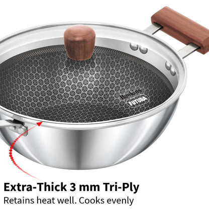Hawkins Triply Stainless Steel Shielded Nonstick 2.5 Litre Deep Kadhai with Glass Lid - 6