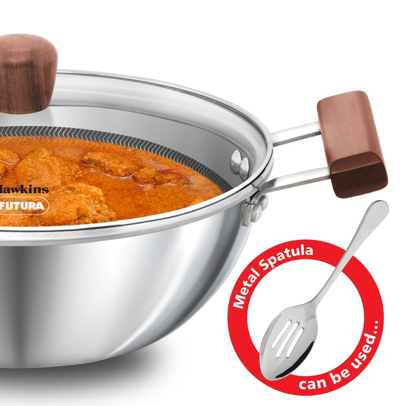 Hawkins Triply Stainless Steel Shielded Nonstick 2.5 Litre Deep Kadhai with Glass Lid - 5