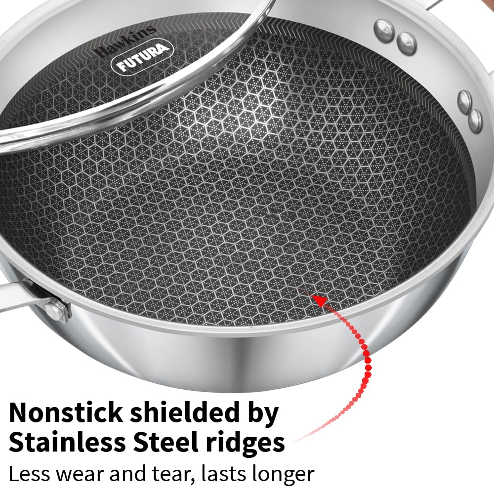 Hawkins Triply Stainless Steel Shielded Nonstick 2.5 Litre Deep Kadhai with Glass Lid - 4
