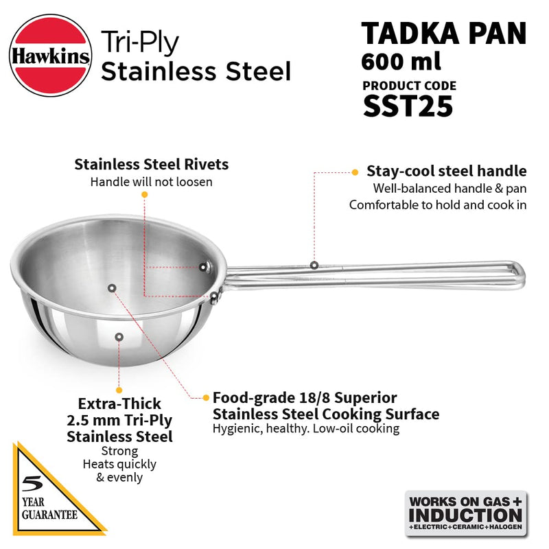 Hawkins Triply Stainless Steel 2.5 Cup 600 ML Tadka Pan - 3