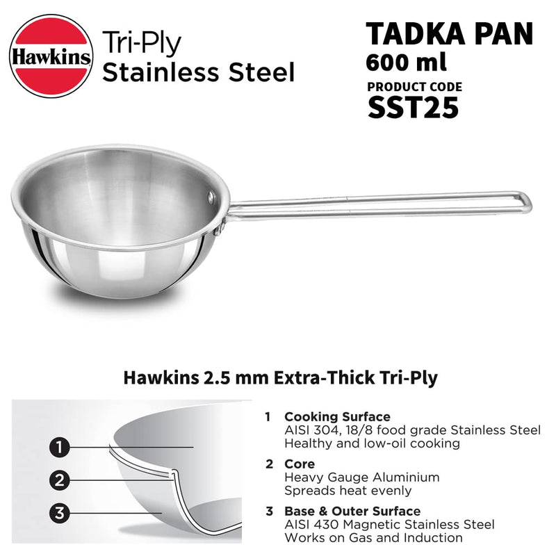 Hawkins Triply Stainless Steel 2.5 Cup 600 ML Tadka Pan - 2