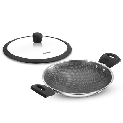 Hawkins Tri-Ply Stainless Steel with Shielded Nonstick 1.25 Litre Appachatty with Glass Lid - NSA125G - 1