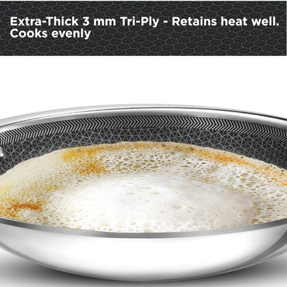 Hawkins Tri-Ply Stainless Steel with Shielded Nonstick 1.25 Litre Appachatty with Glass Lid - NSA125G - 4