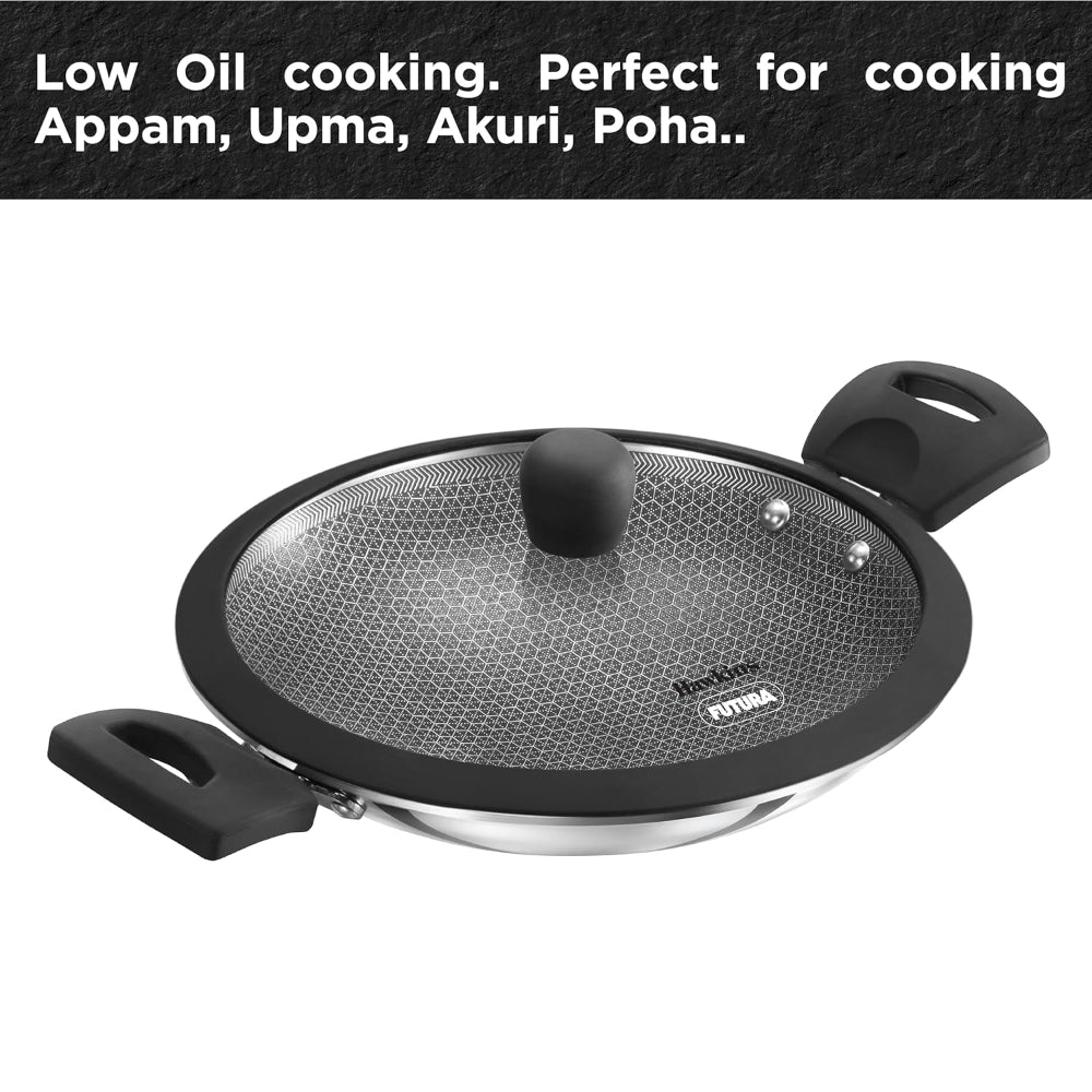 Hawkins Tri-Ply Stainless Steel with Shielded Nonstick 1.25 Litre Appachatty with Glass Lid - NSA125G - 5