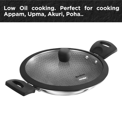 Hawkins Tri-Ply Stainless Steel with Shielded Nonstick 1.25 Litre Appachatty with Glass Lid - NSA125G - 5